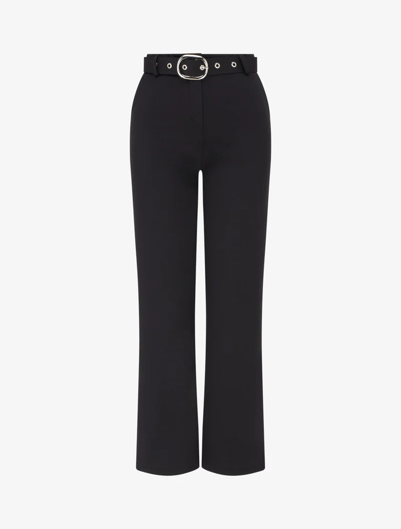 Gerade Hose mit Gürtel - Schwarz