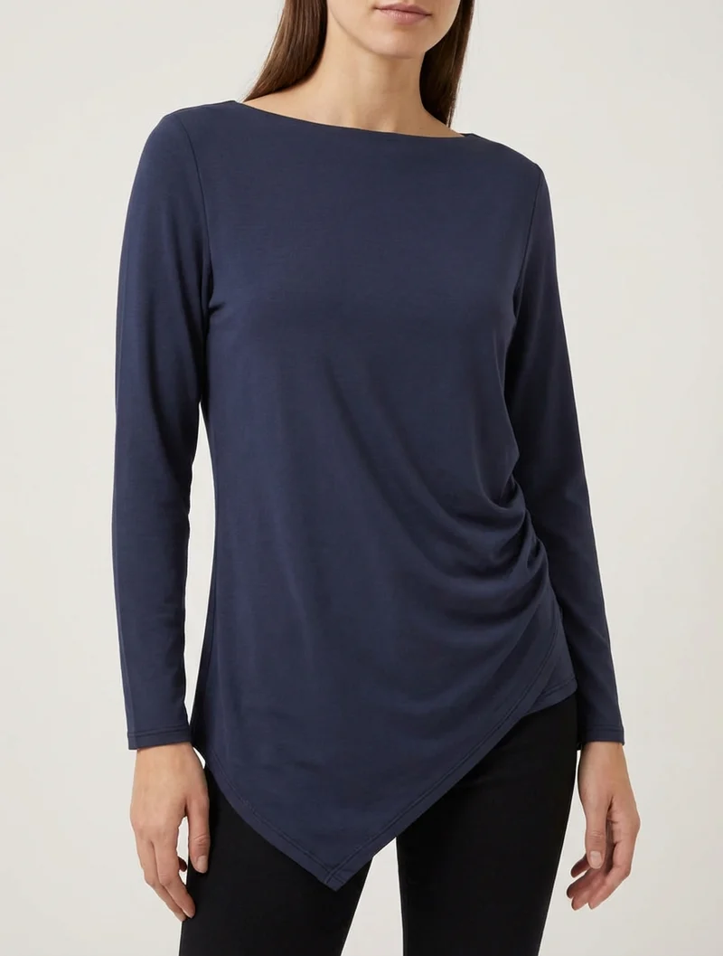 Asymmetrisches Top mit Rundhalsausschnitt - Marine