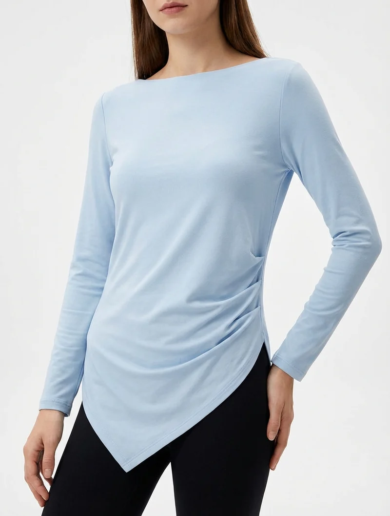 Asymmetrisches Top mit Rundhalsausschnitt - Himmelblau