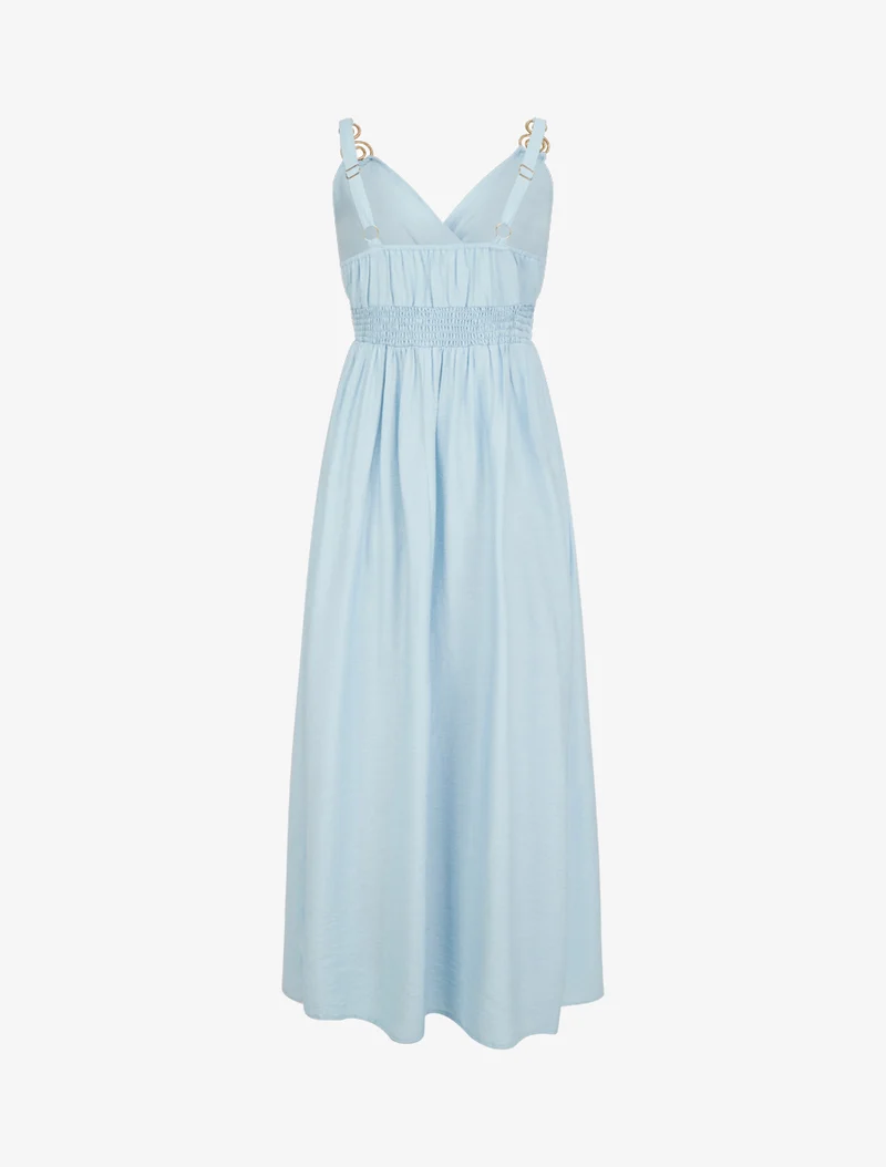 Langes Kleid mit Schmuckträgern - Himmelblau