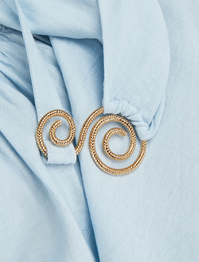 Langes Kleid mit Schmuckträgern - Himmelblau