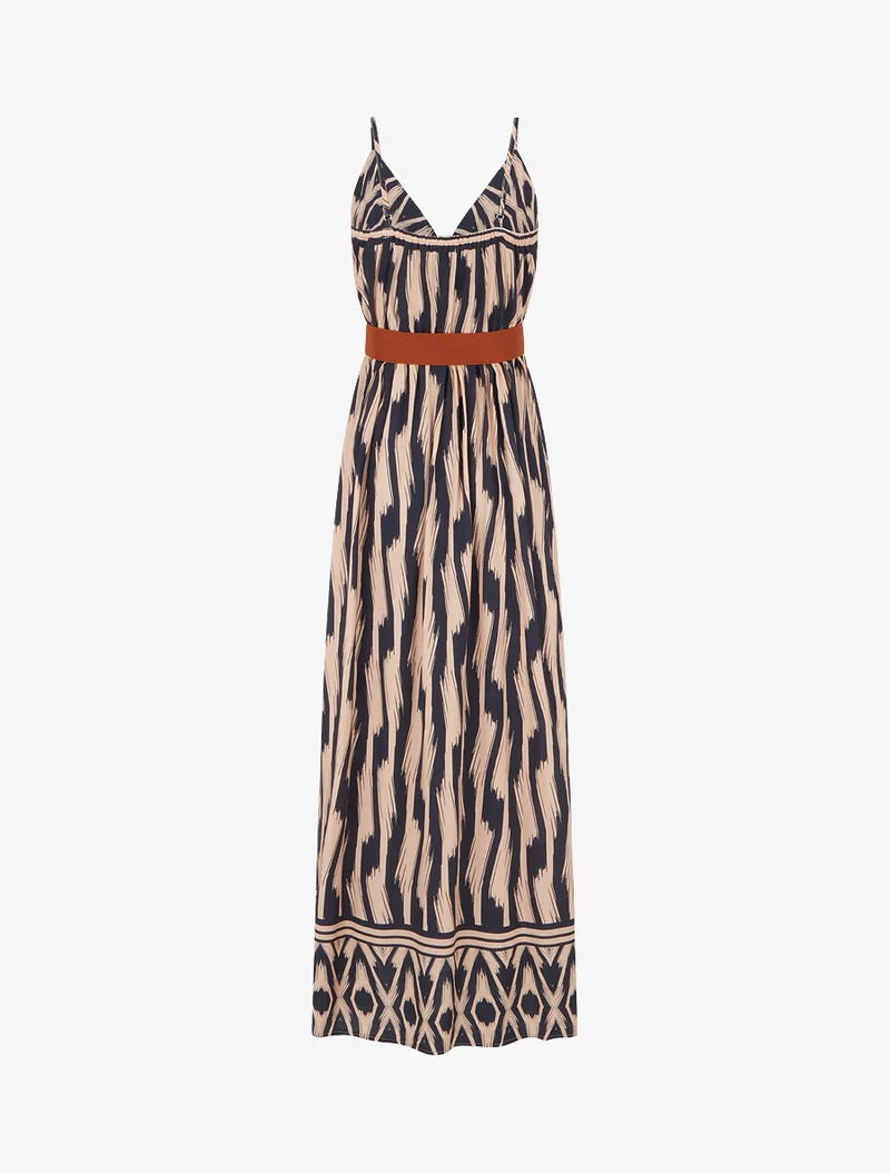 Kleid mit elastischer Taille und Fantasiemuster - Marine