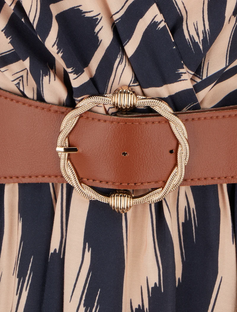 Kleid mit elastischer Taille und Fantasiemuster - Marine