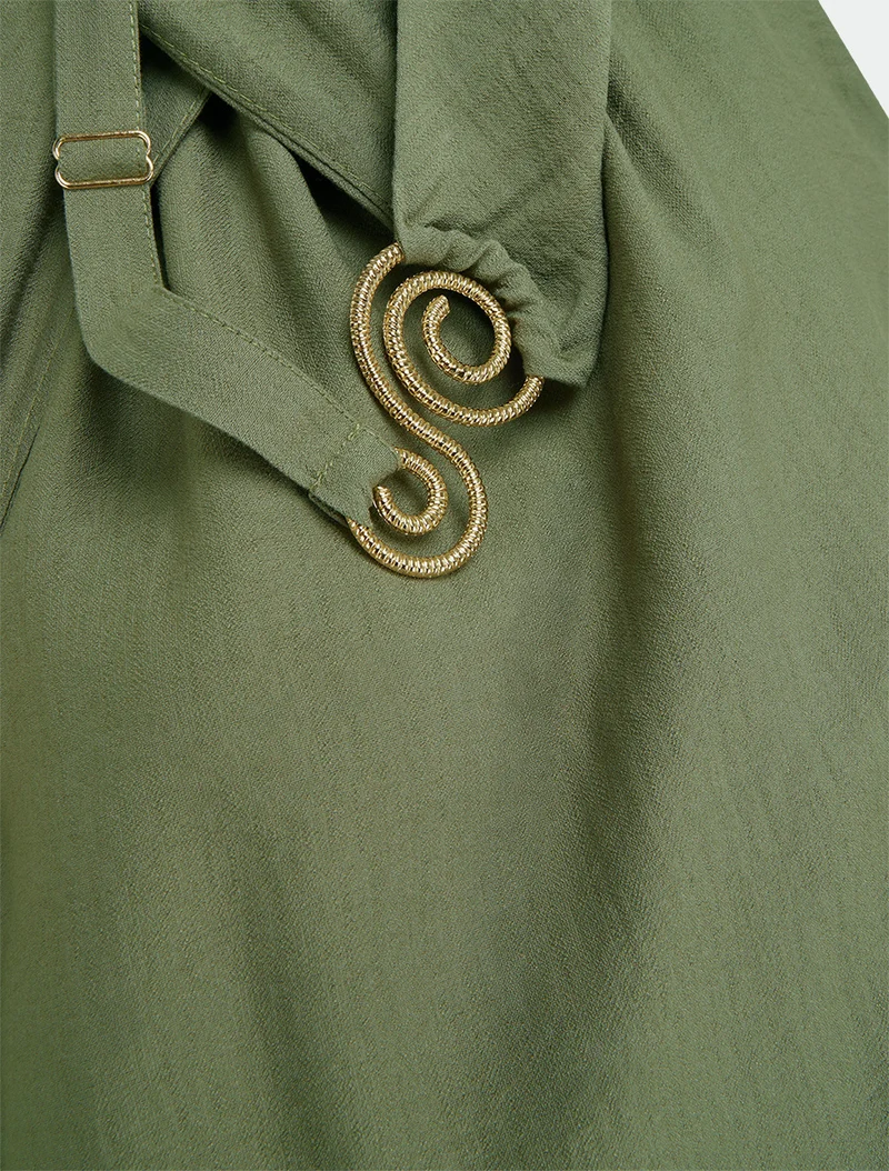Langes Kleid mit Schmuckträgern - Kaki