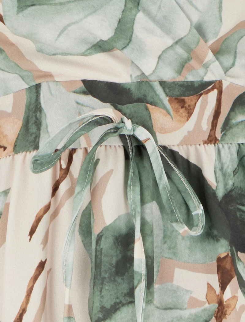 Langes Kleid mit elastischem Rücken und Blumenmuster - Kaki