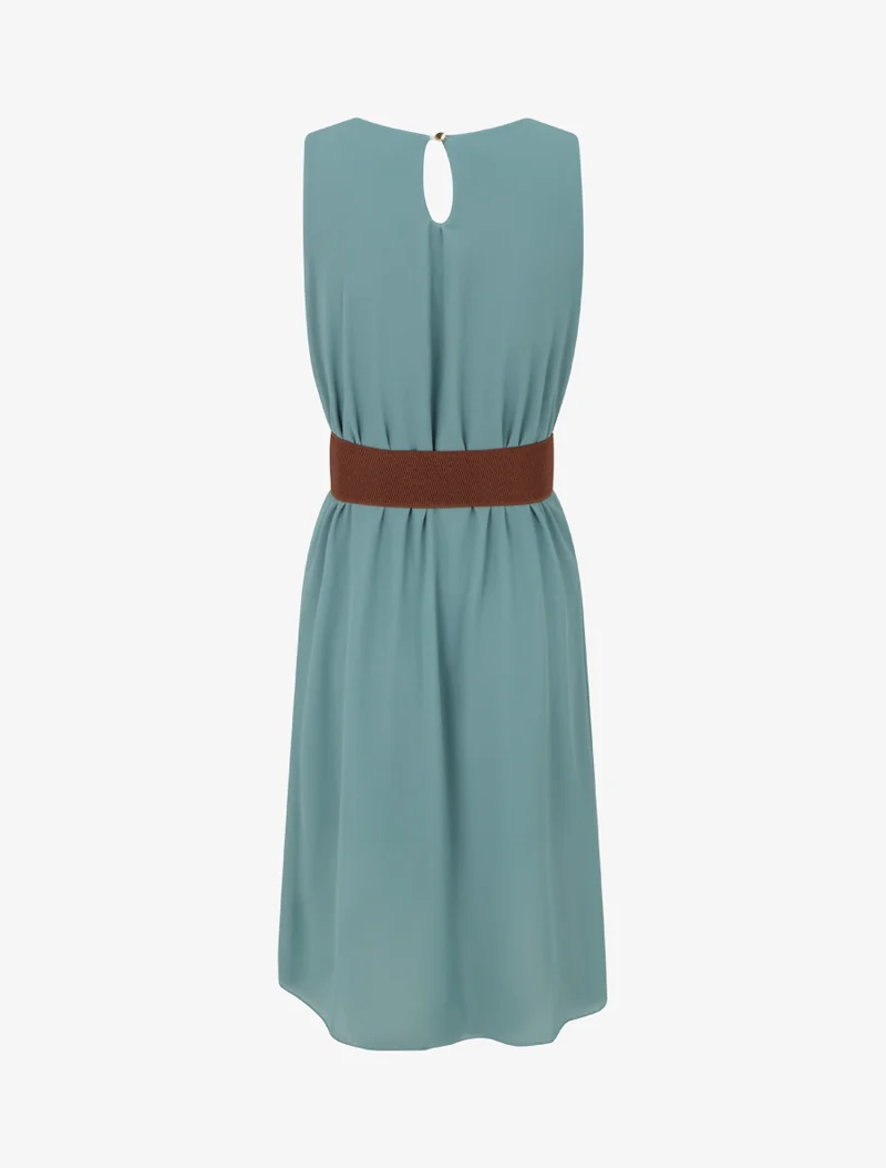 Ärmelloses Kleid aus einfarbigem Voile - Türkis