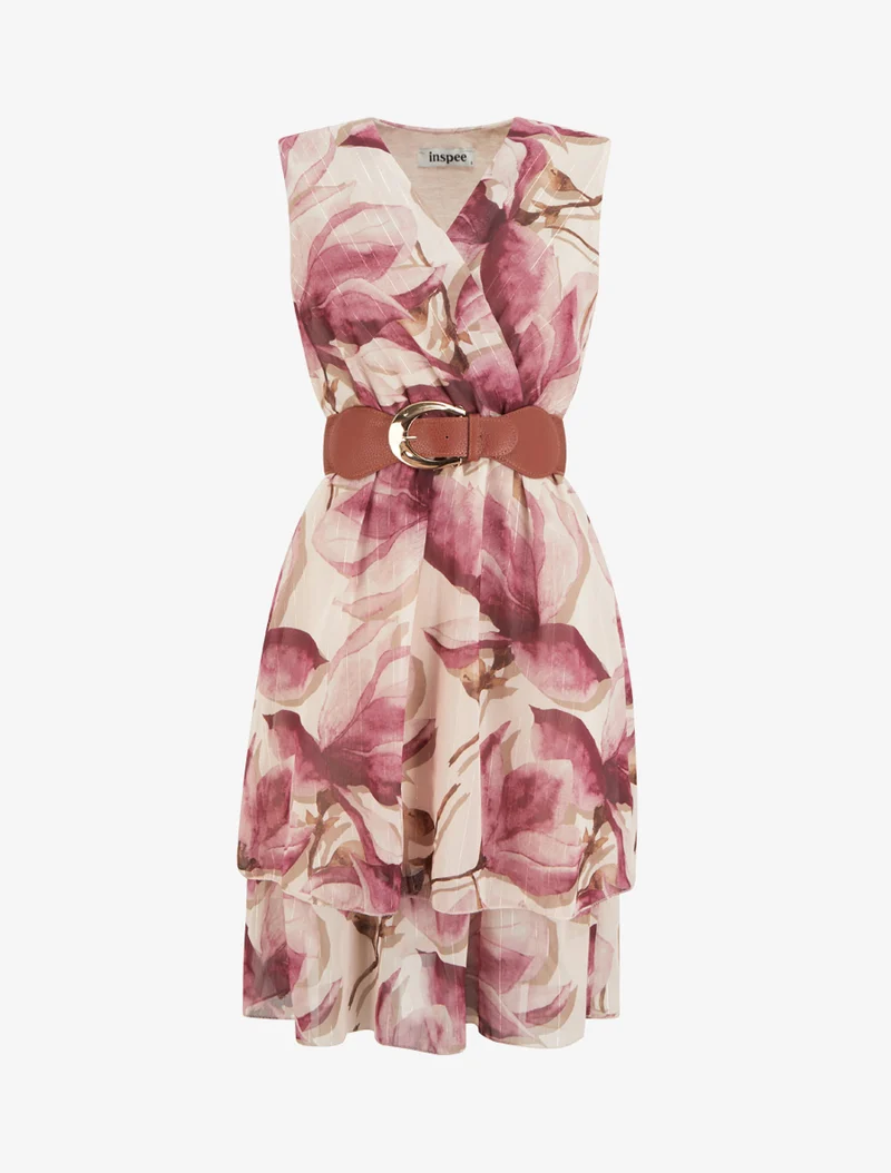 Ärmelloses Skaterkleid mit großem Blumenmuster - Altrosa