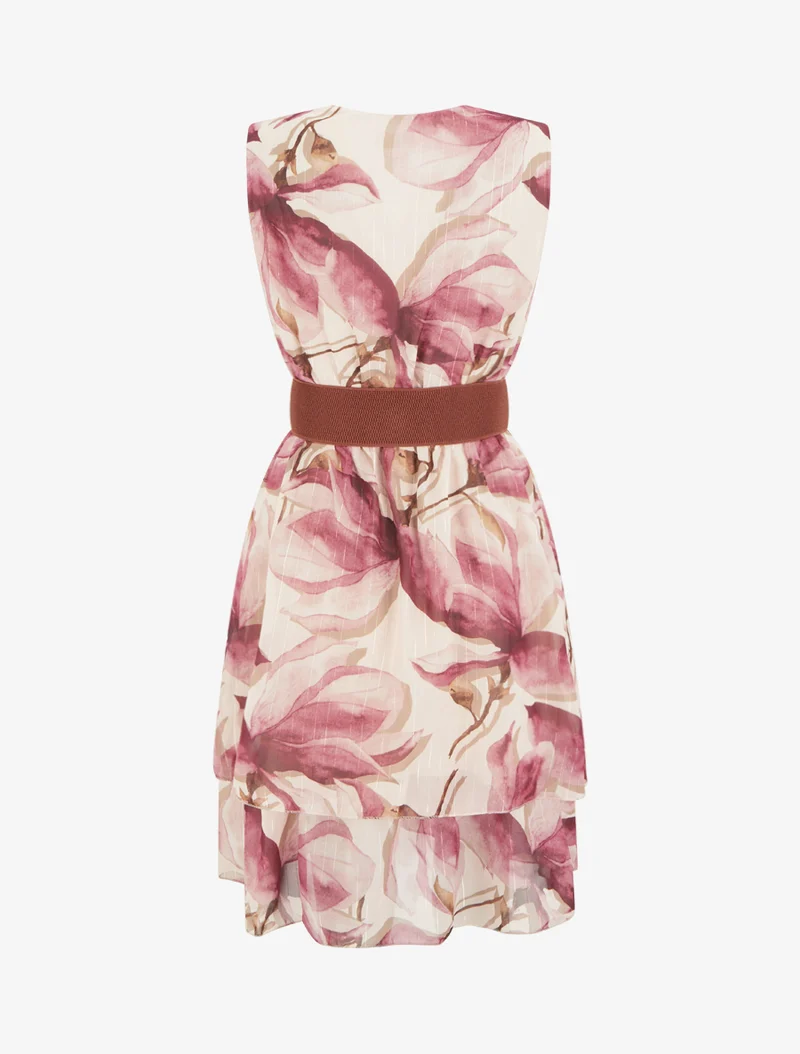 Ärmelloses Skaterkleid mit großem Blumenmuster - Altrosa