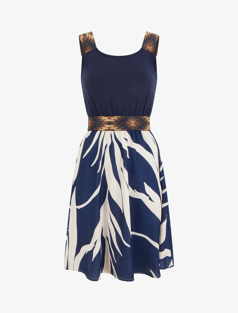 Grafisches Printkleid mit elastischer, dekorativer Taille - Marine