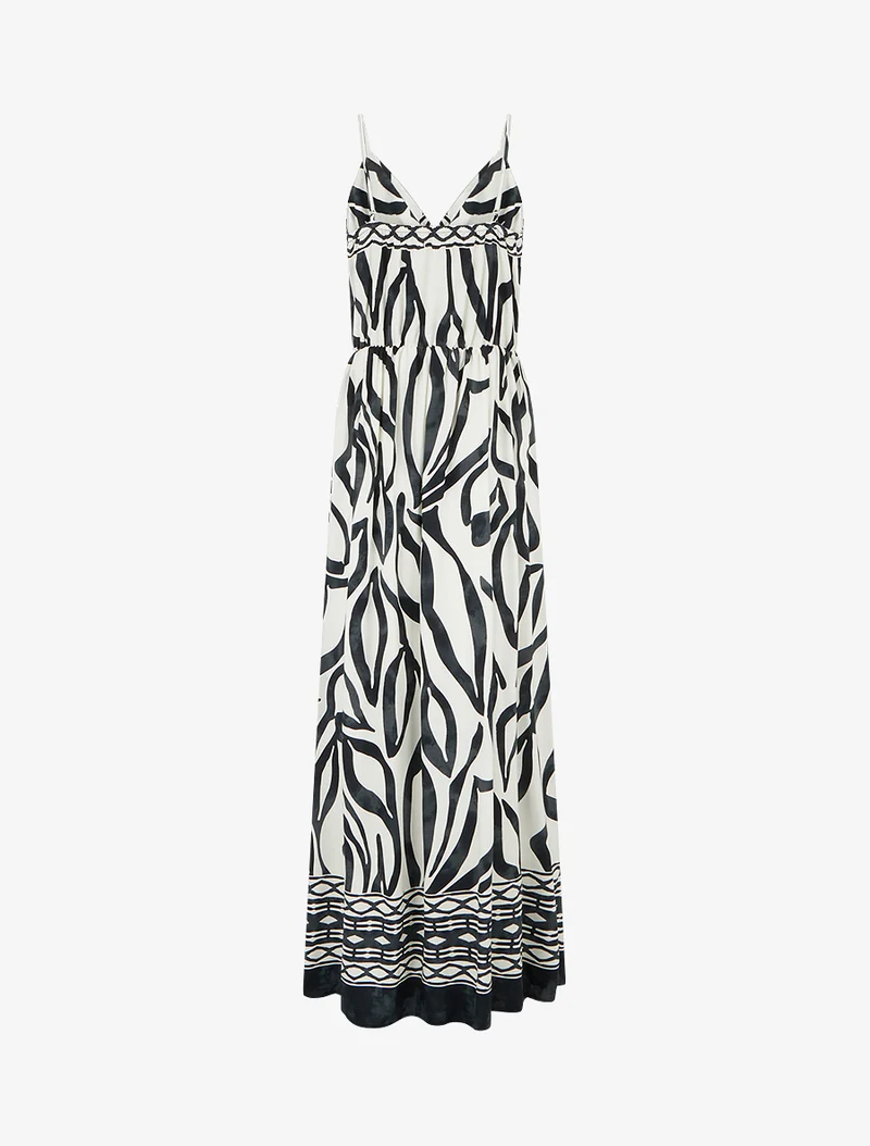 Elastisches langes Kleid mit Fantasiemuster - Schwarz
