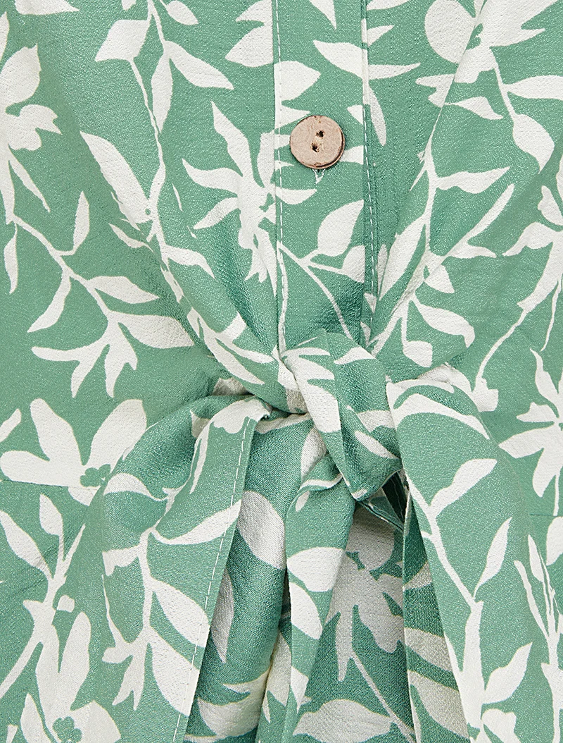 Ärmelloses geblümtes Kleid mit Schleife - Grün