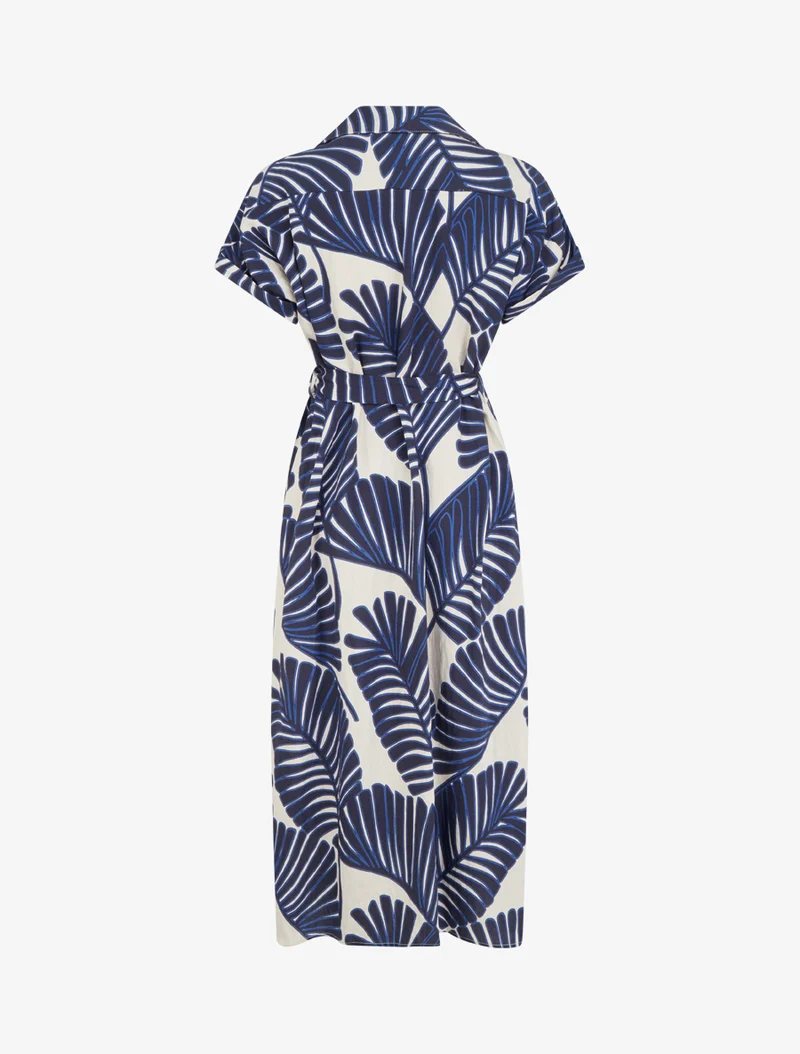 Tropisches Hemdkleid mit kurzen Ärmeln - Blau