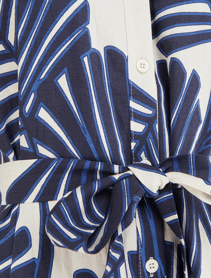 Tropisches Hemdkleid mit kurzen Ärmeln - Blau