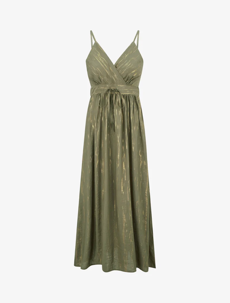 Einfarbiges elastisches Kleid mit schimmerndem Detail - Kaki