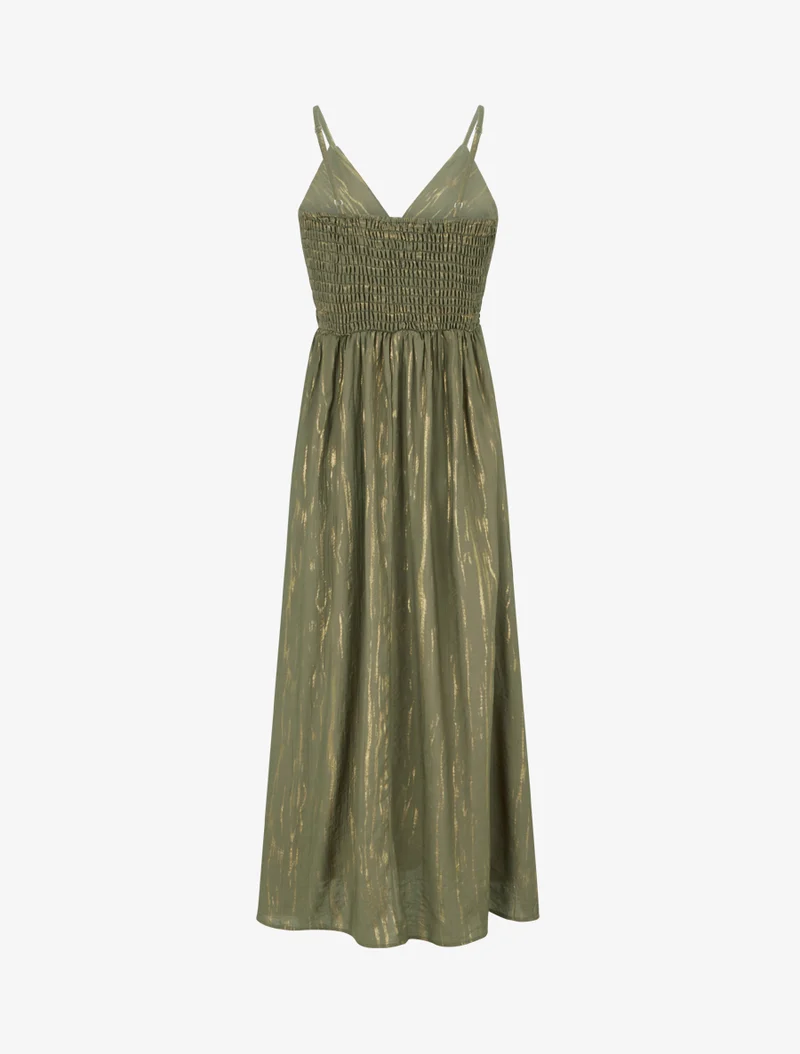Einfarbiges elastisches Kleid mit schimmerndem Detail - Kaki