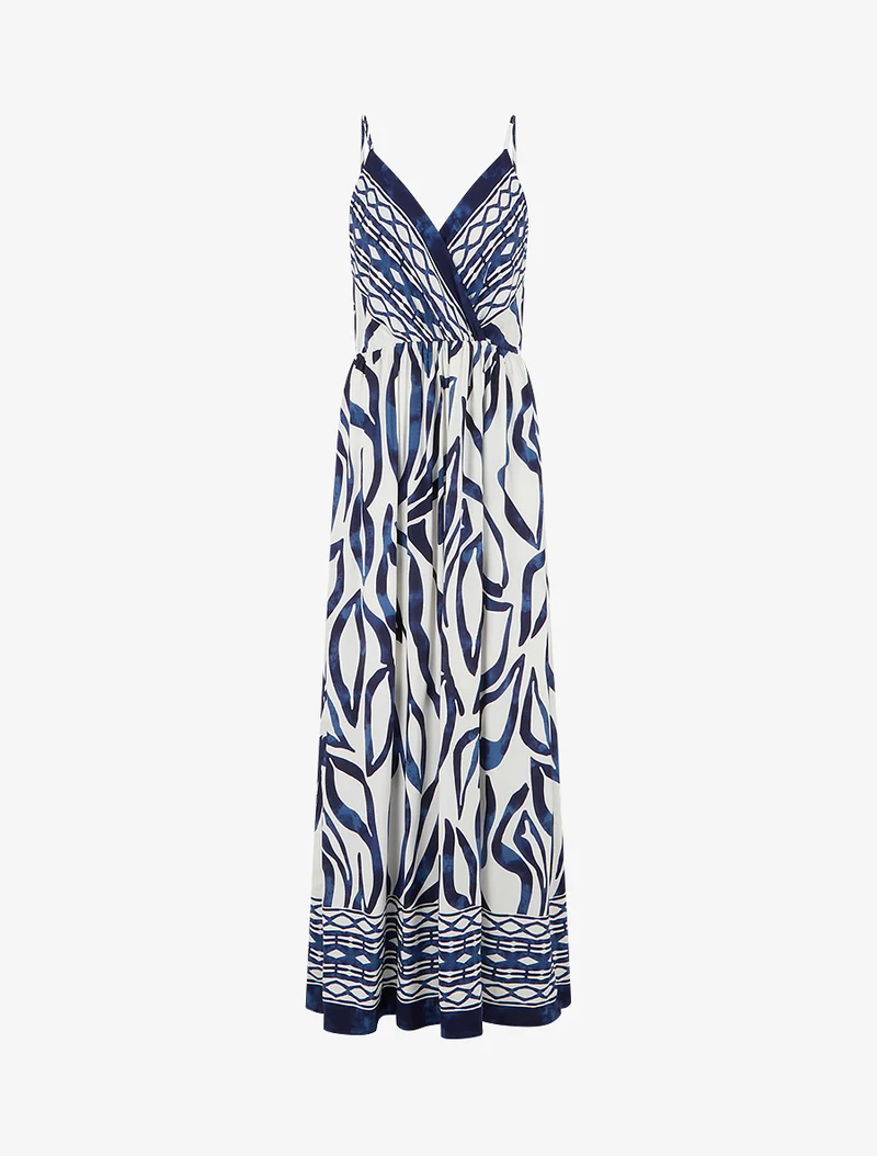 Elastisches langes Kleid mit Fantasiemuster - Marine