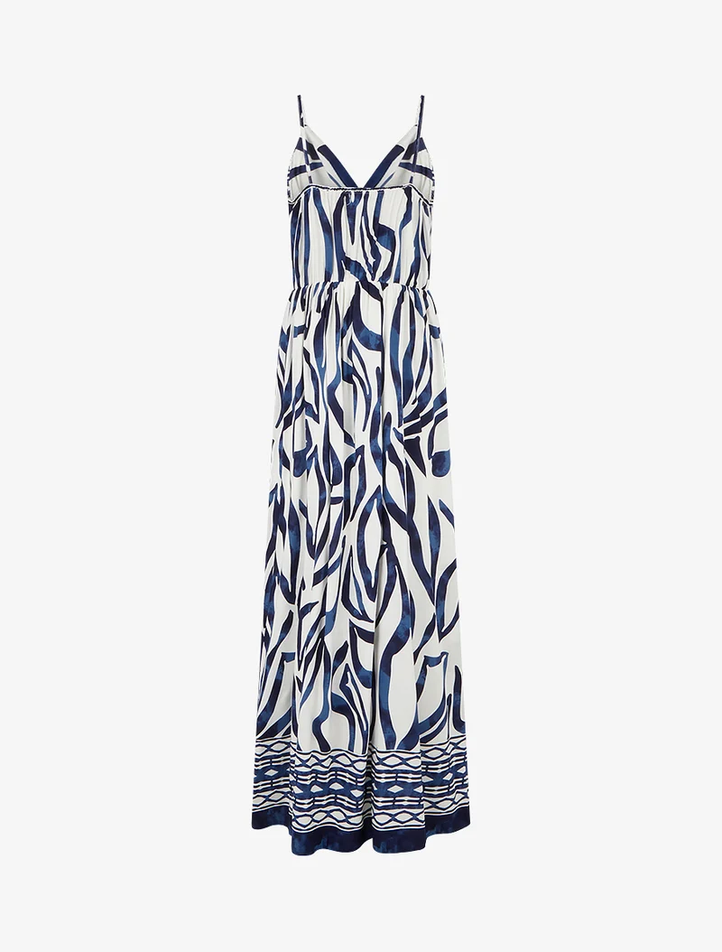 Elastisches langes Kleid mit Fantasiemuster - Marine