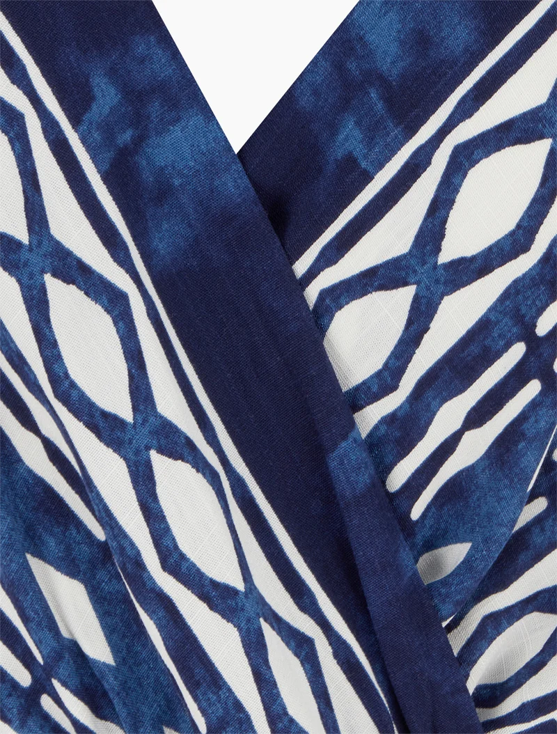 Elastisches langes Kleid mit Fantasiemuster - Marine