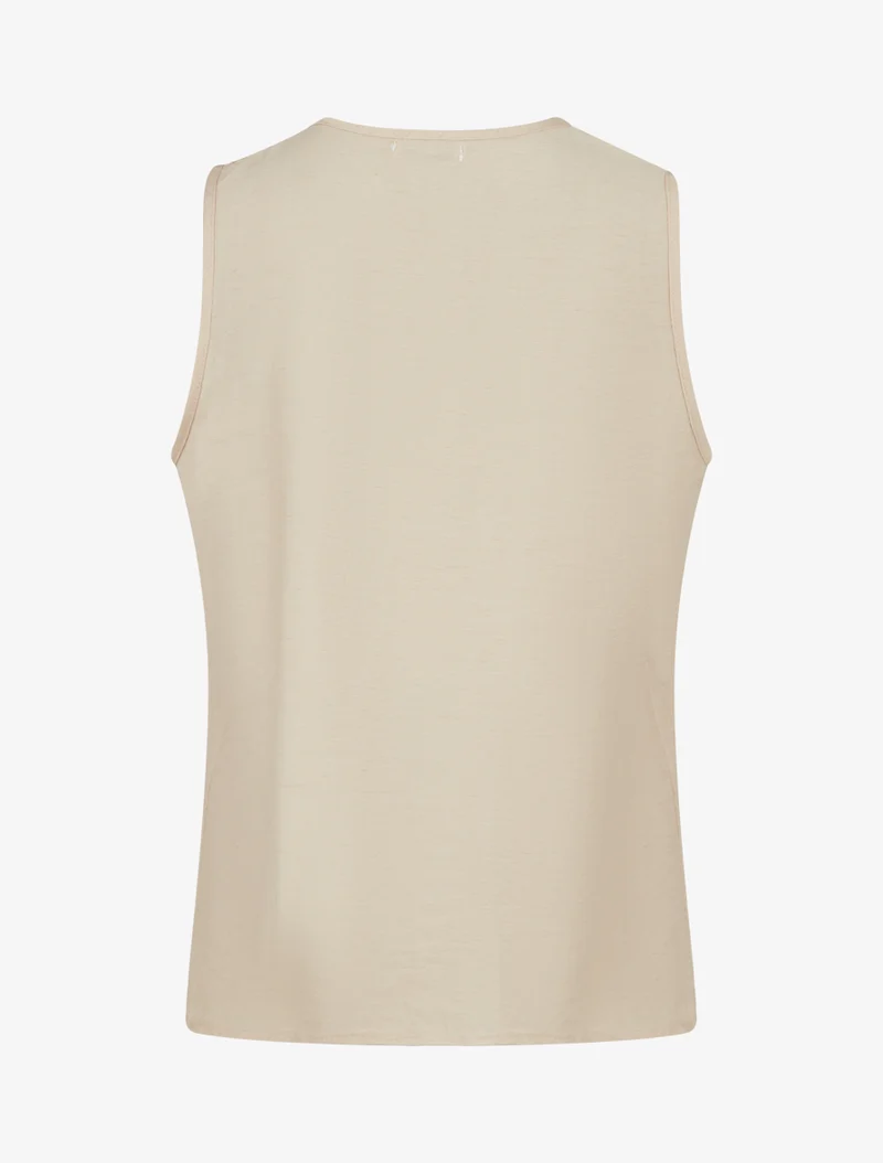Ärmelloses Oberteil mit Rüschen-V-Ausschnitt. - Beige