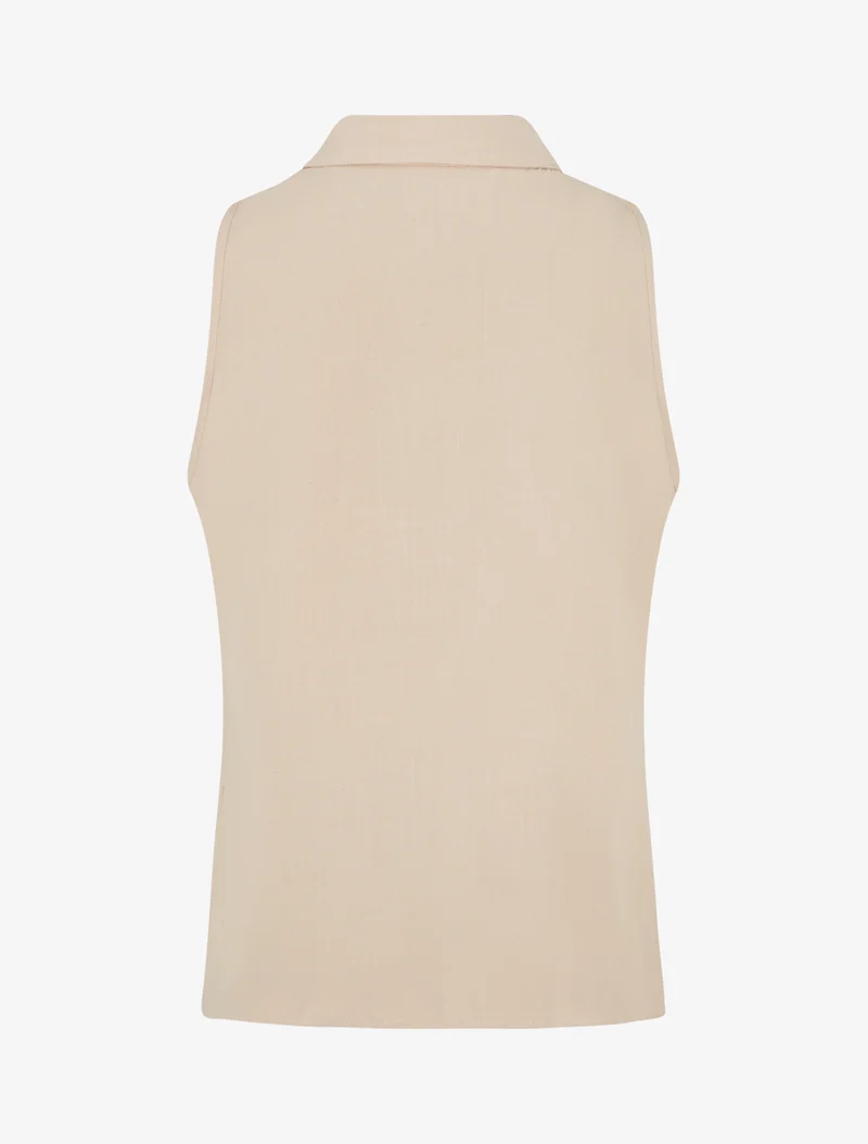 Ärmellose Bluse mit Blumenstickerei - Beige