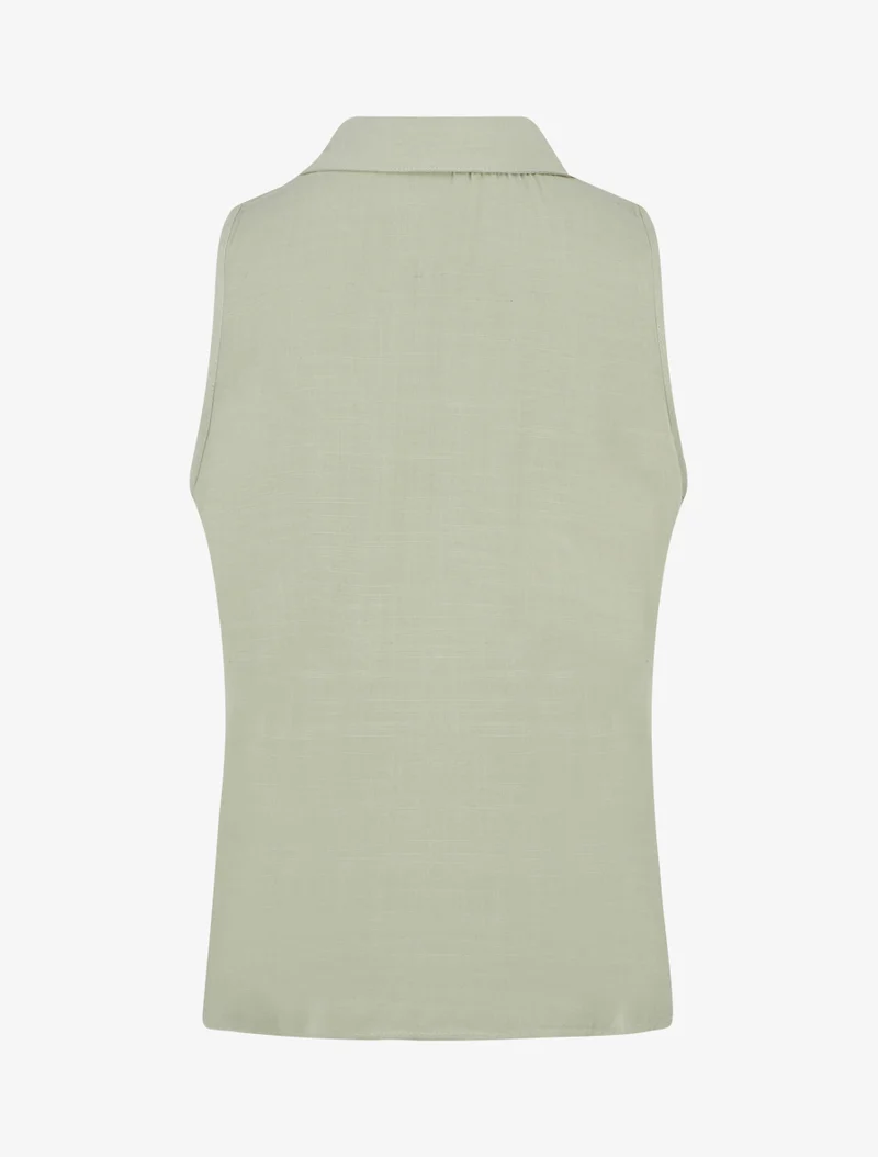 Ärmellose Bluse mit Blumenstickerei - Mandelgrün