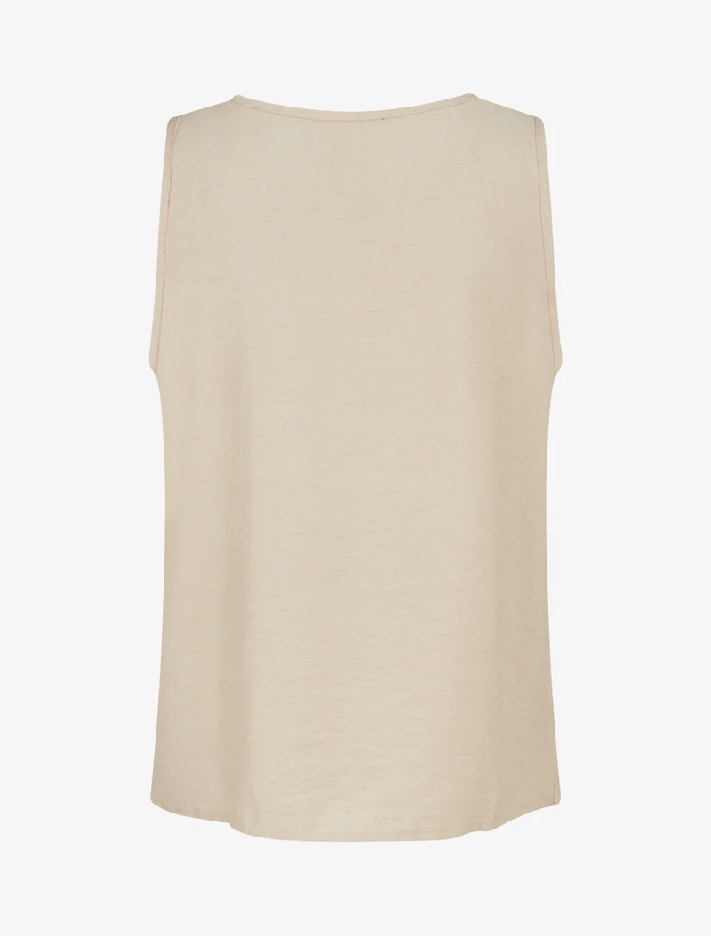Ärmelloses Top mit Rundhalsausschnitt und Stickerei. - Beige