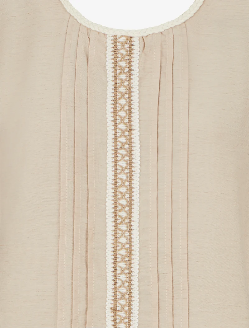 Ärmelloses Top mit Rundhalsausschnitt und Stickerei. - Beige