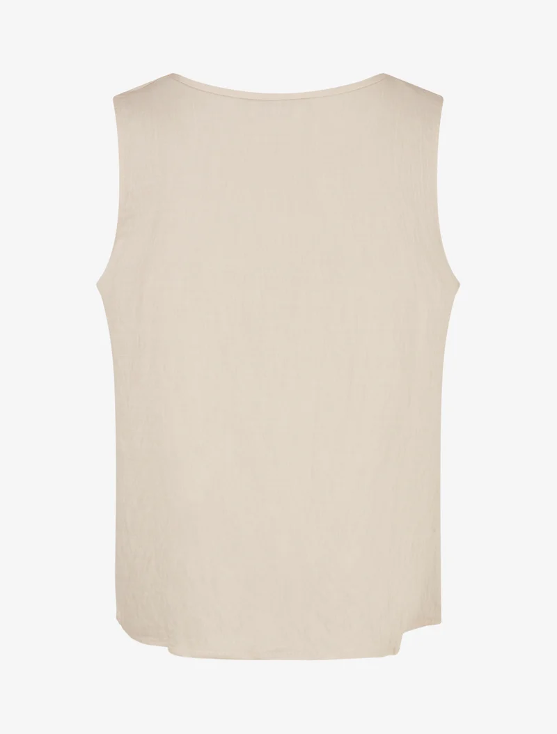 Einfarbiges Oberteil mit Wellenstickerei-Details - Beige