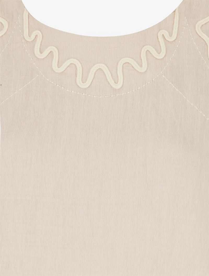 Einfarbiges Oberteil mit Wellenstickerei-Details - Beige