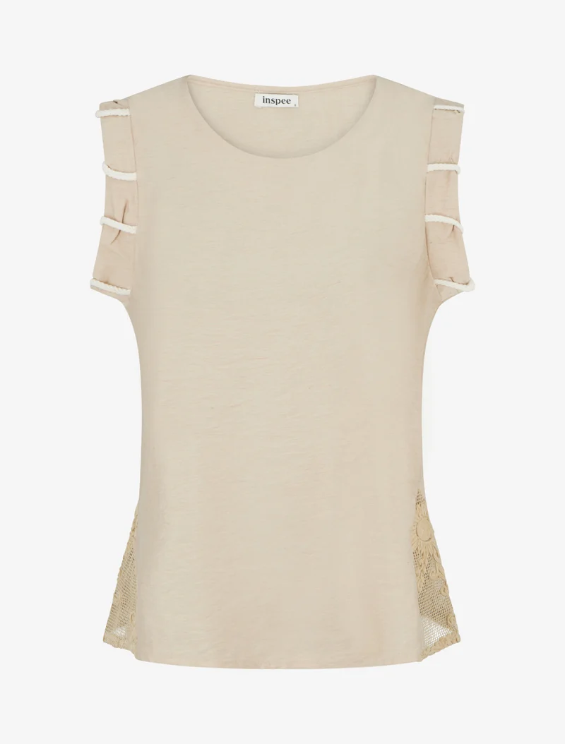 Oberteil mit Kordeleffekt-Details und durchbrochener Stickerei. - Beige