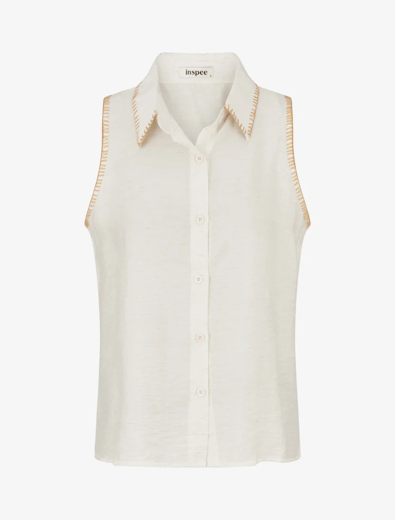 Ärmellose einfarbige Bluse mit Knöpfen - Creme