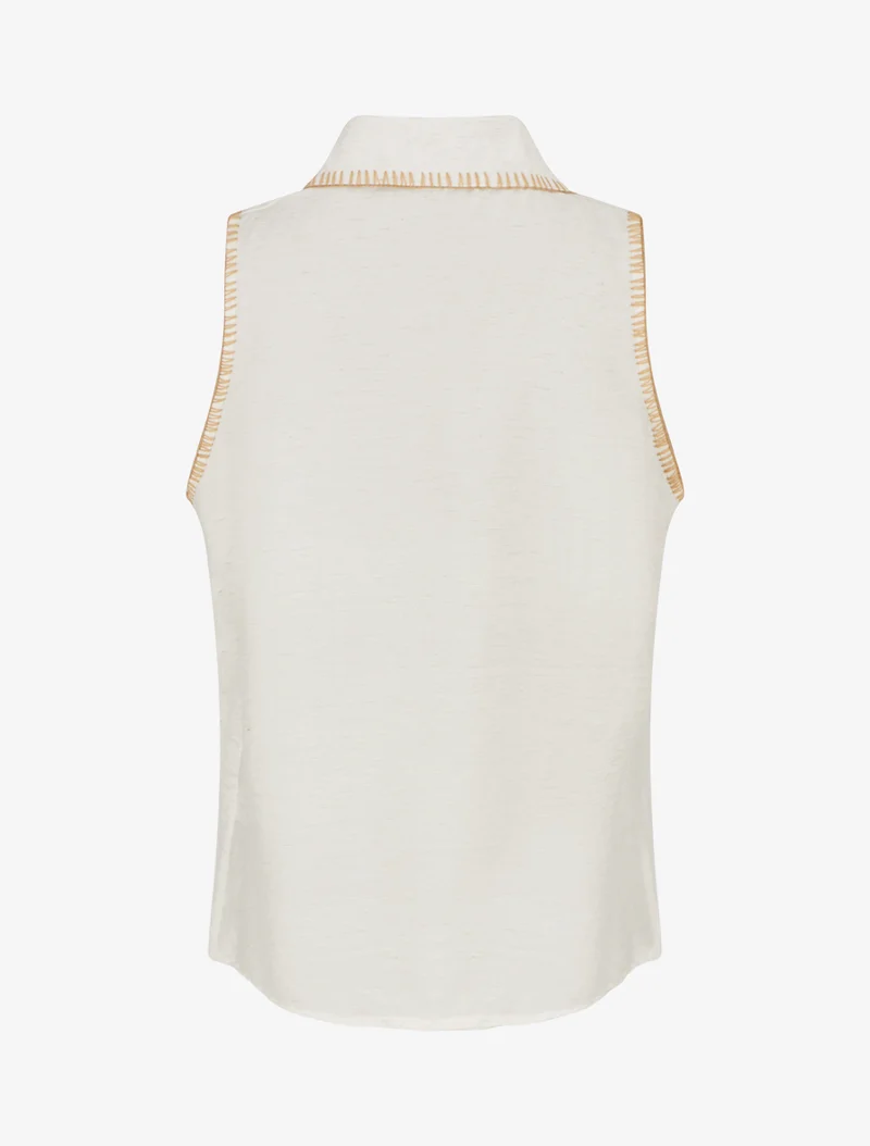 Ärmellose einfarbige Bluse mit Knöpfen - Creme