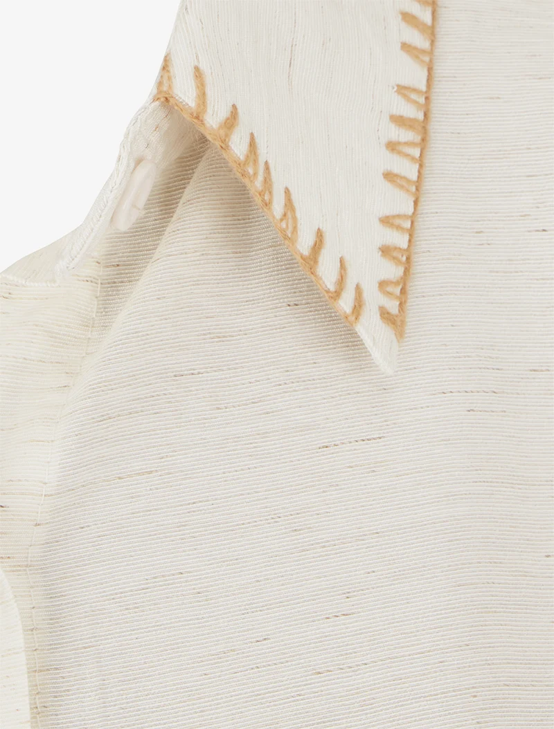 Ärmellose einfarbige Bluse mit Knöpfen - Creme