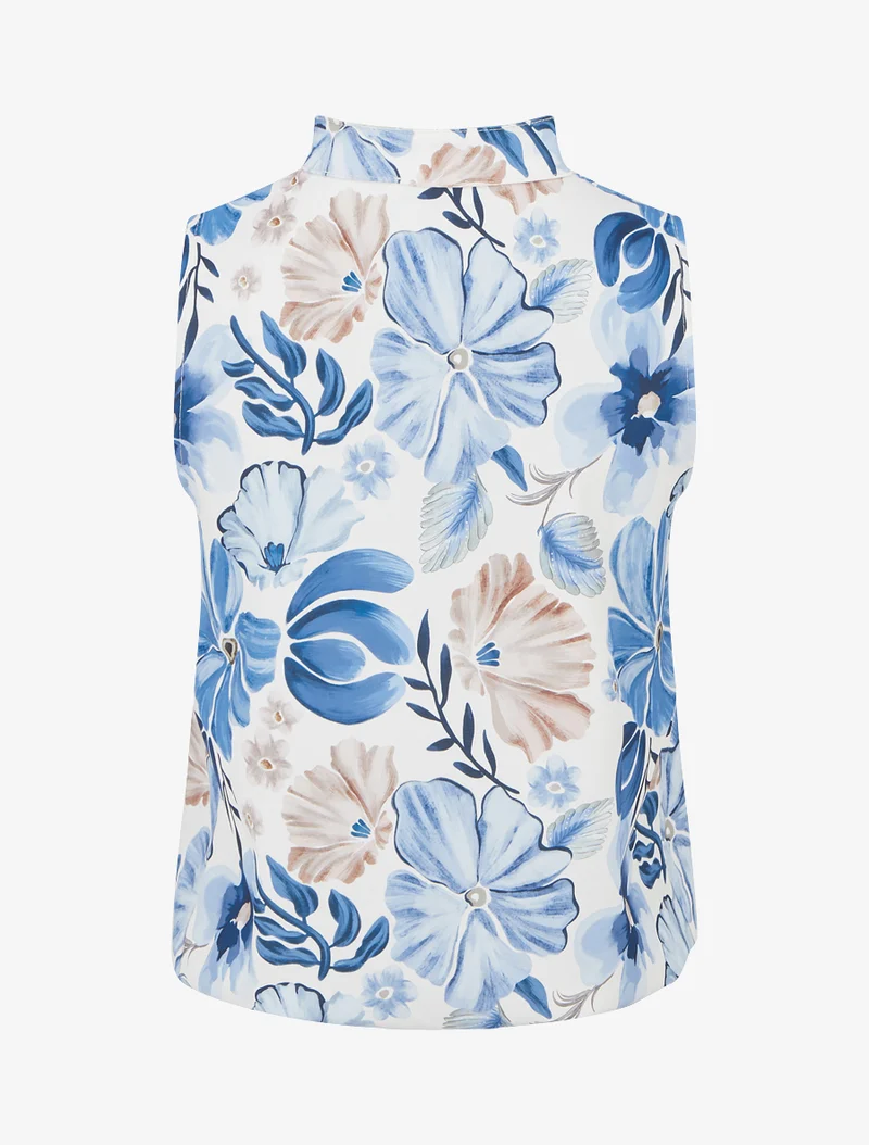 Ärmelloses Oberteil mit Blumenmuster - Blau