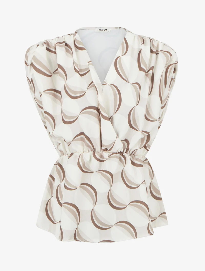 Oberteil mit fließendem Stoff und stilisierten kurzen Ärmeln - Beige