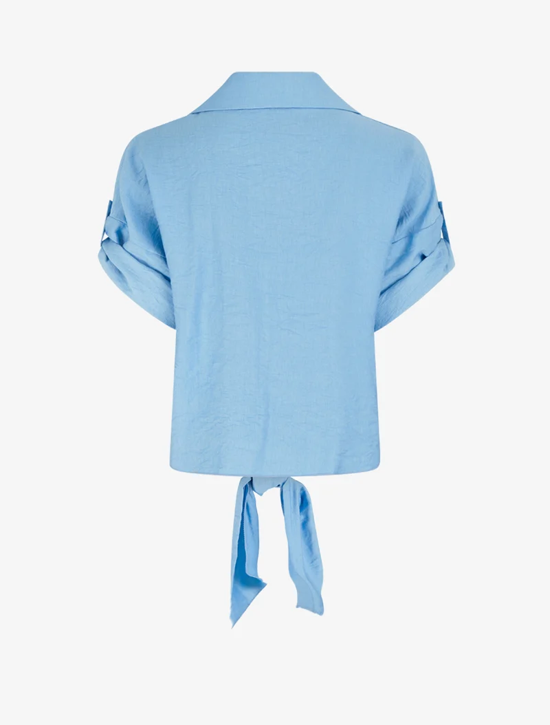 Weit geschnittenes Kurzarm-Knotenshirt - Himmelblau