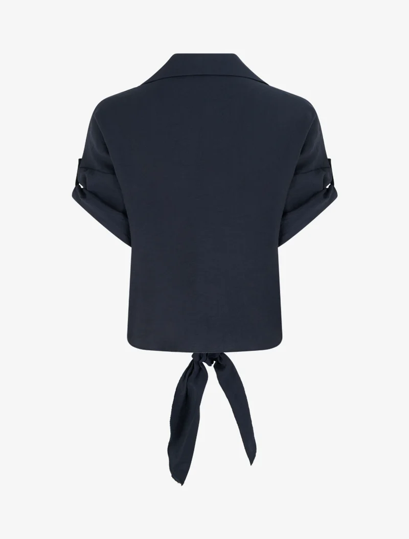 Weit geschnittenes Kurzarm-Knotenshirt - Mitternachtsblau