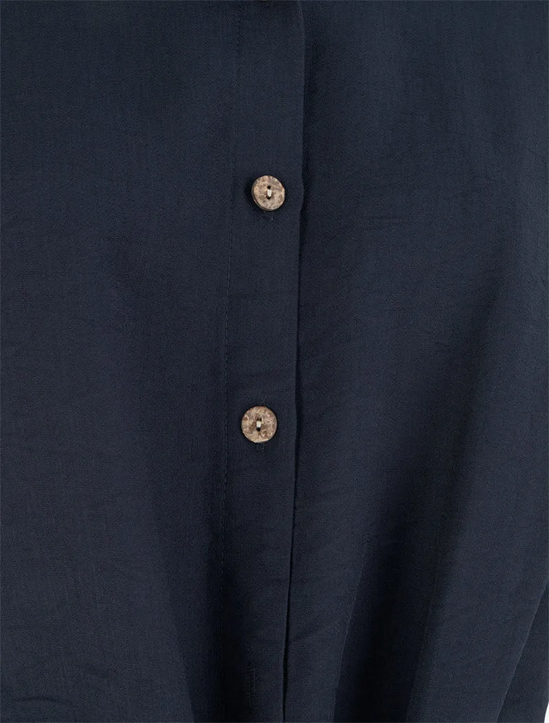 Weit geschnittenes Kurzarm-Knotenshirt - Mitternachtsblau