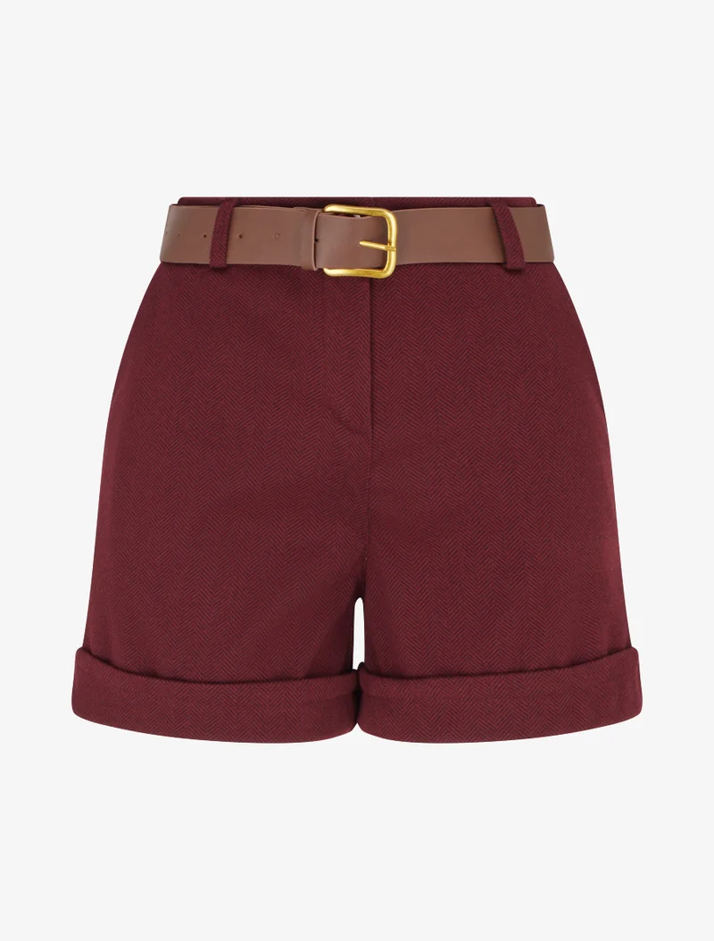 Shorts mit umgeschlagenem Saum und Zickzackmuster. - Bordeaux