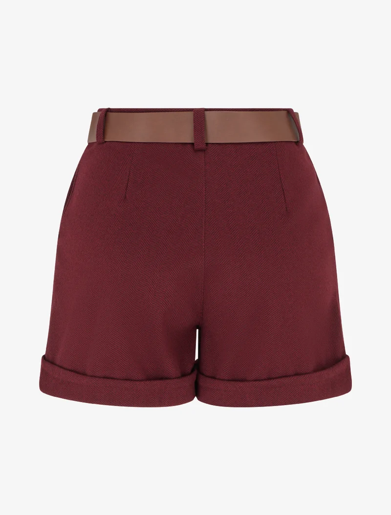 Shorts mit umgeschlagenem Saum und Zickzackmuster. - Bordeaux