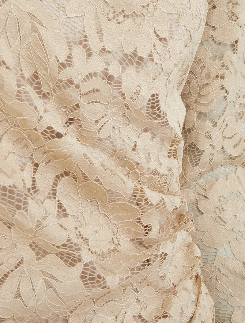 Drapiertes Spitzenoberteil mit langen Ärmeln - Beige