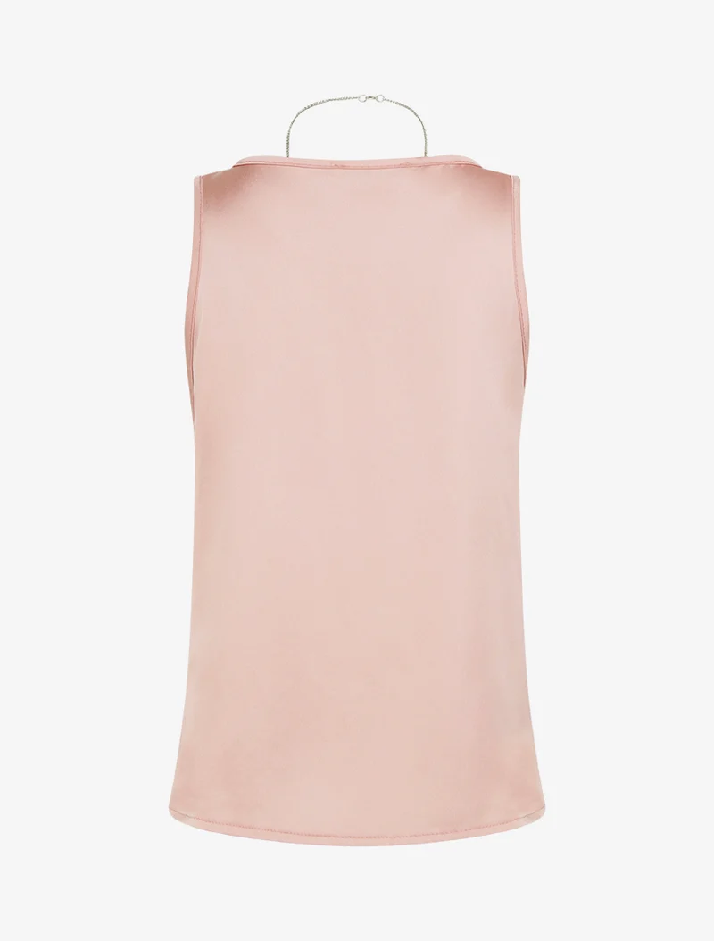 Ärmelloses Satin-Top mit Schmuckkragen - Rose