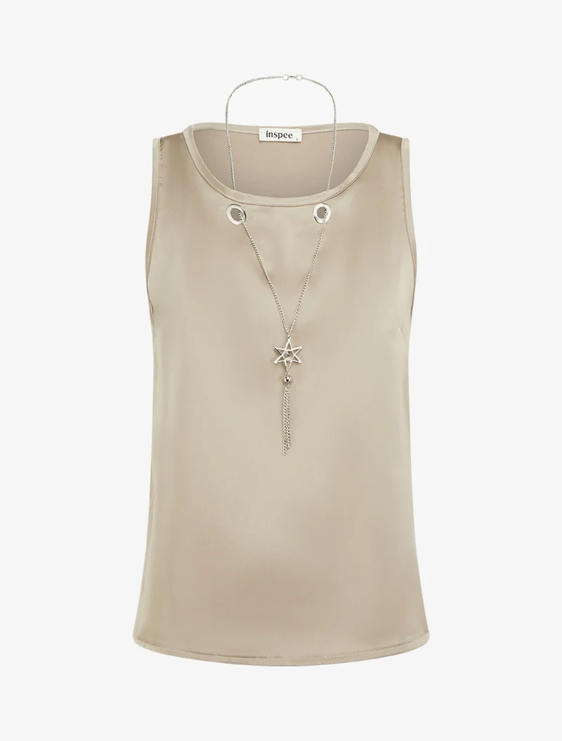 Ärmelloses Satin-Top mit Schmuckkragen - Maulwurf