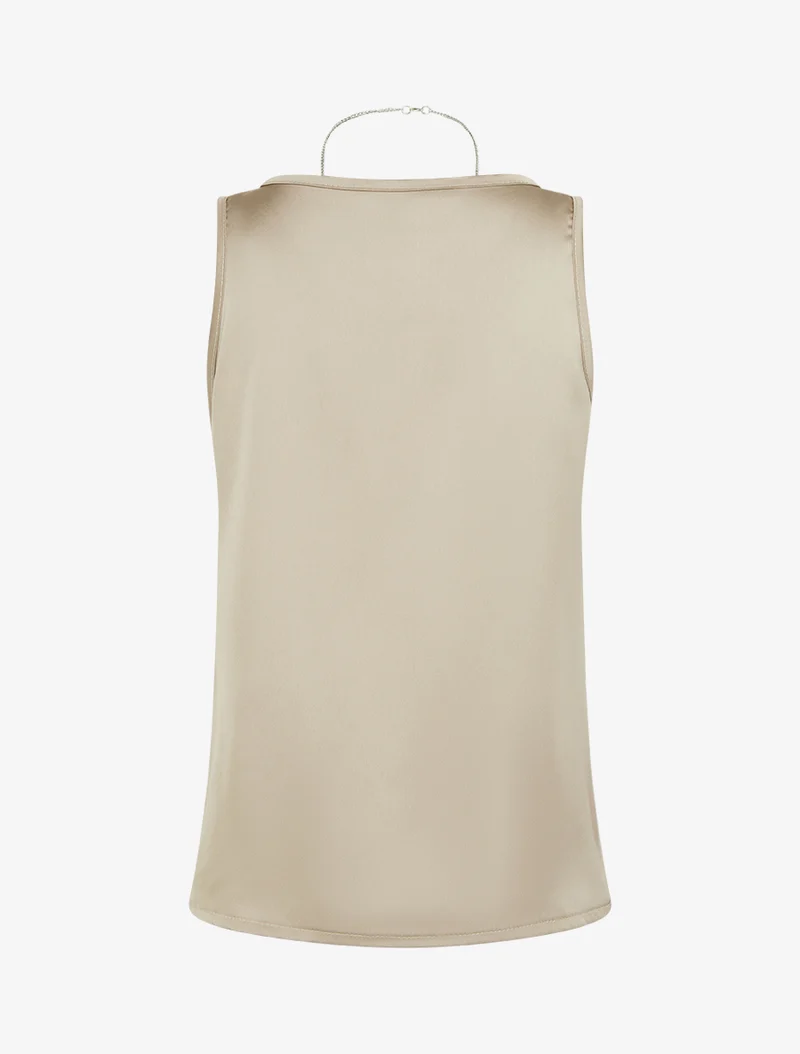 Ärmelloses Satin-Top mit Schmuckkragen - Maulwurf