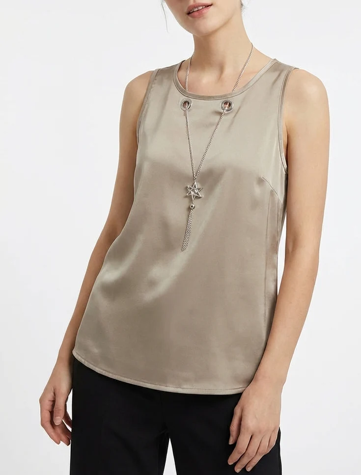 Ärmelloses Satin-Top mit Schmuckkragen - Maulwurf