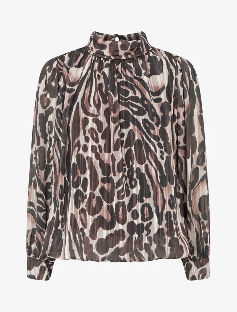 Bluse aus bedrucktem Leoparden-Voile - Braun