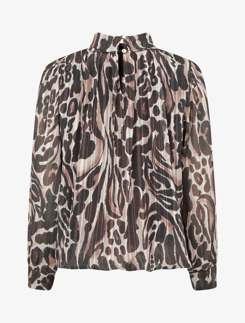 Bluse aus bedrucktem Leoparden-Voile - Braun