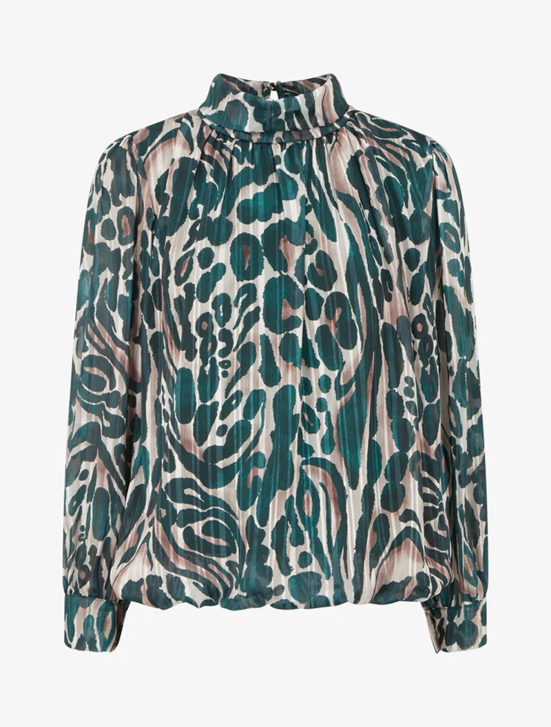 Bluse aus bedrucktem Leoparden-Voile - Tannengrün