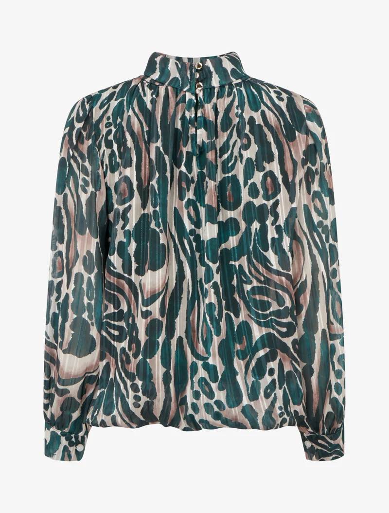 Bluse aus bedrucktem Leoparden-Voile - Tannengrün