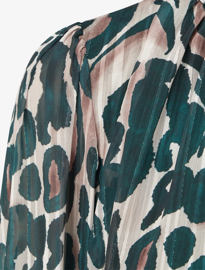Bluse aus bedrucktem Leoparden-Voile - Tannengrün